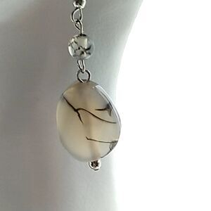 Marbled Acrylic Beaded Dangle Earrings on Silver-tone Coiled Fishhook Wire